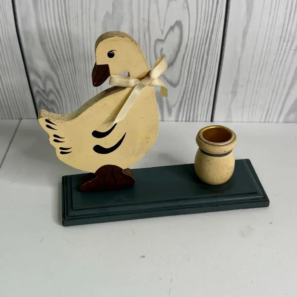 Vintage Giftco Cottagecore Wooden Country Goose Candle Holder Primitive 1980s